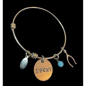 Lucky Brand Bracelet Bangle Gold Tone Mrs Jade Wishbone Bride Wedding Boho Beach